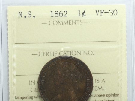 1862 Nova Scotia 1-cent ICCS Certified VF-30 Fashion