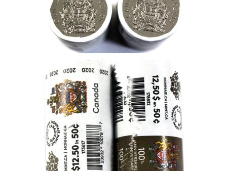 Pair of 2020 & 2021 Canada S.W. 50-cents Rolls (Regular Coat of Arms), 2 Rolls Online Hot Sale