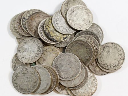 Mixed lot of Canada silver 10 cents 1936 and older. 50pcs. Mixed Dates For Discount