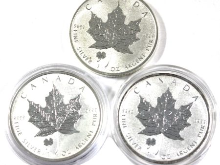 Lot of 3x 2016 Canada $5 Clover Privy 1oz Silver Maples, 3Pcs (No Tax) Toned scuffed Fashion