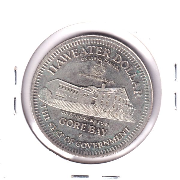 Manitoulin Island 1975 Haweater Dollar: Gore Bay Courthouse (Spots, Lightly Toned) Online now