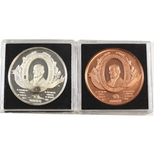 Pair of 1992 CNA Montreal Convention Silver & Copper Medallions (toned) No Tax. 2pcs Supply