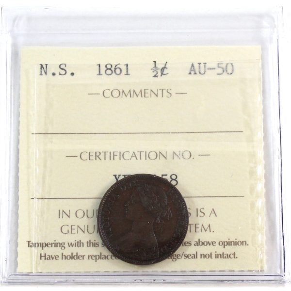 1861 Nova Scotia 1 2 Cent ICCS Certified AU-50 Sale