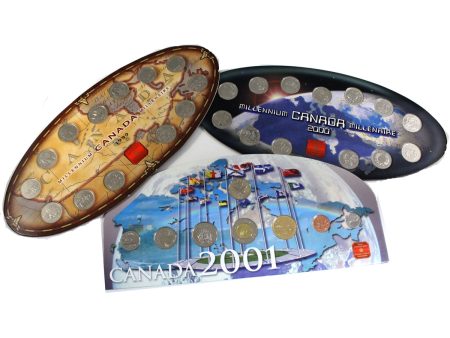 Lot of 3x 1999, 2000 & 2001 Canada Coin Sets in Collector Boards, 3Pcs (See text) Hot on Sale