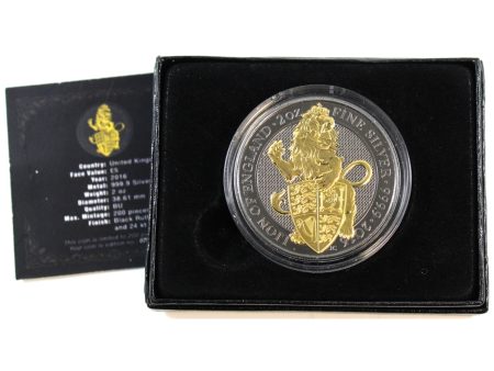 2016 GB 5 Pound Queen s Beasts Lion of England Ruthenium & Gold Plating 2oz (No Tax) For Sale