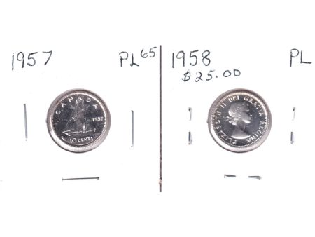 Pair of 1957 & 1958 Canada 10-cents Proof Like, 2Pcs Online Sale