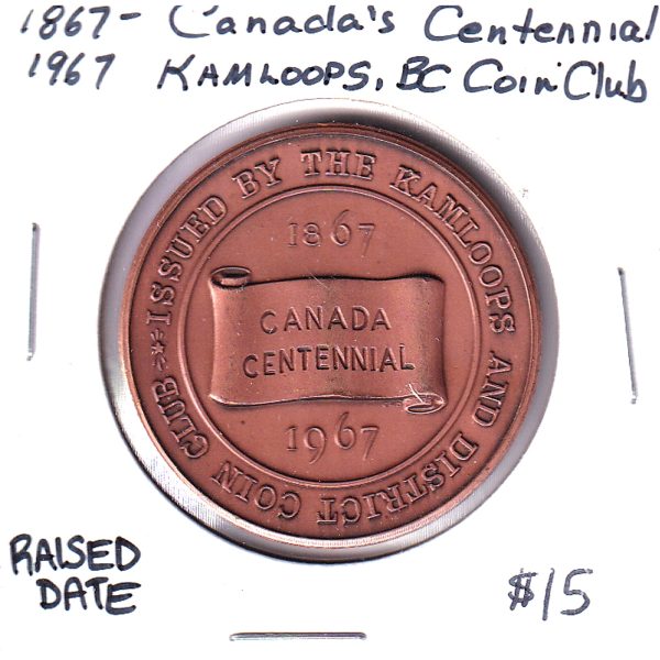 1967 Kamloops, B.C., Coin Club Canada Centennial Medallion on Sale