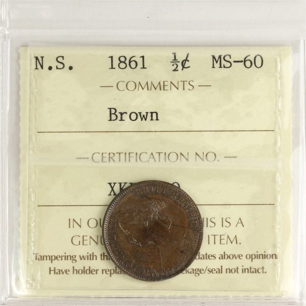 1861 Nova Scotia 1 2 Cent ICCS Certified MS-60 Brown For Cheap