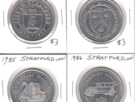 Lot of 1982-1986 Stratford Ontario Trade Dollars. 4pcs For Sale