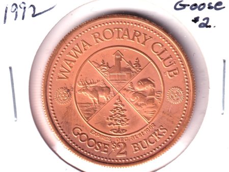 Wawa, Ontario, Rotary Club 1992 $2 Goose Bucks Trade Dollar (Scratched) Online now