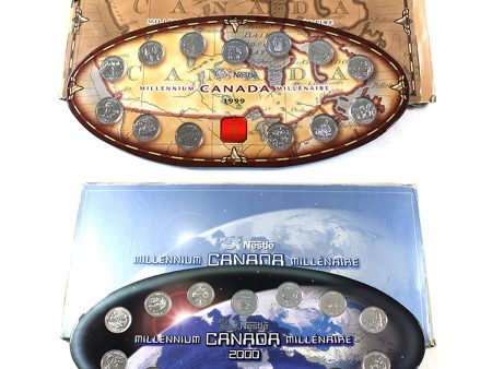 Pair of 1999 & 2000 Canada Millennium 25-cent Sets w  Nestle Token, 2 Sets (Corrosion) Online now