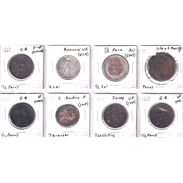 Lot of 8x 1802-1910 World Coins, VG-F to AU, 8Pcs (Impaired) Discount