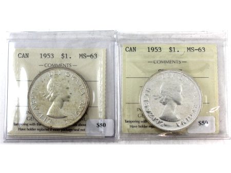 Pair of 1953 SF SWL & NSF SWL Canada Dollars ICCS Certified MS-63, 2Pcs Online now