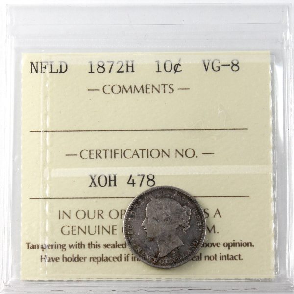 1872H Newfoundland 10-cents ICCS Certified VG-8 on Sale