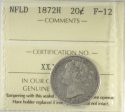 1872H Newfoundland 20-cents ICCS Certified F-12 For Discount