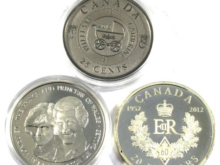 Lot of 3x 1983, 2012 & 2013 Canada Royal-themed Coins & Medallion, 3Pcs (Impaired) Fashion