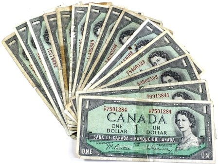 Lot of 16x 1954 Canada $1 Notes, Circulated Damaged, 16Pcs Discount