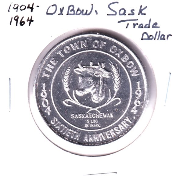 Oxbow, Saskatchewan, 1964 60th Anniversary Trade Dollar Token (Spots) For Sale