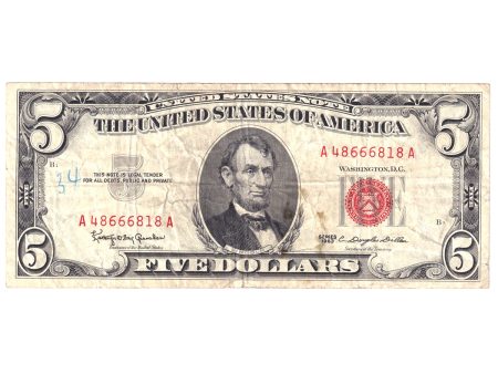 USA FR#1536 1963 $5 Note, Very Fine (VF-20) Damaged Fashion