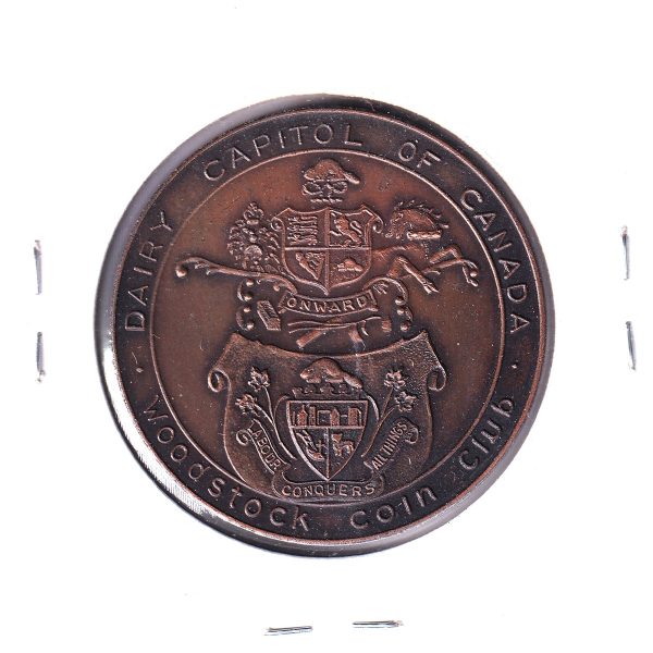 1966 Woodstock Dairy Capital of Canada Coin Club Medallion - City Hall (Copper) Fashion