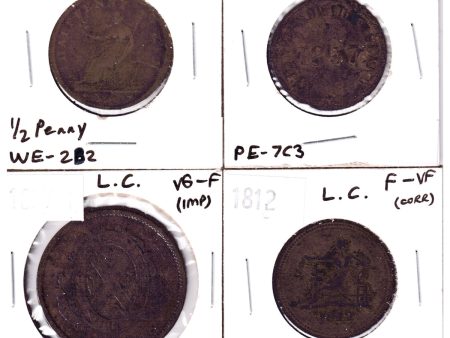 Lot of 4x 1812-1857 Canadian Provincial Tokens, VG-F to Very Fine, 4Pcs (Impaired) Online Sale