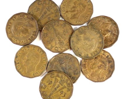 10 x 1943 Tombac George VI Canada 5 Cents in average condition. Mega24 Supply