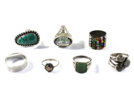 Lot of 7x Sterling Silver Rings, 51.4 Grams Including Stones, 7Pcs Hot on Sale