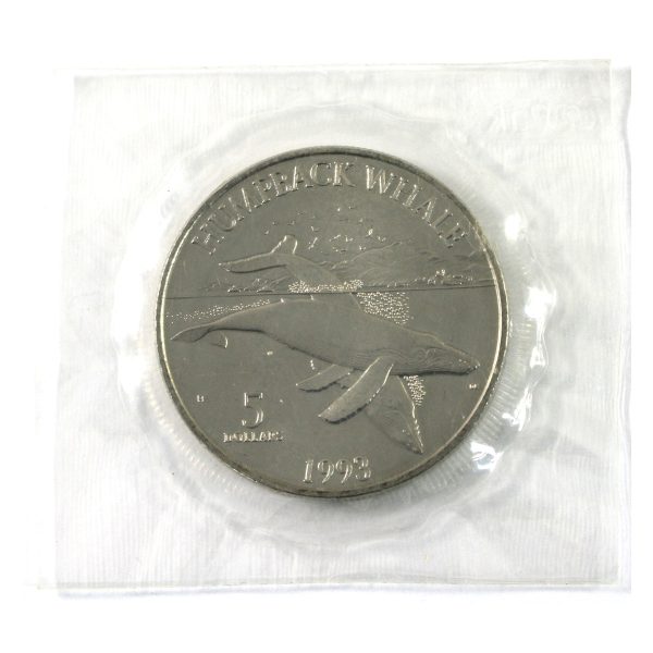 Marshall Islands 1993 $5 Humpback Whale Commemorative Coin in Folder (Rim toning) For Discount