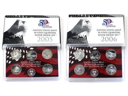 Pair of 2005 & 2006 S USA 50 State Quarters Silver Proof Sets, 2Pcs (Impaired) on Sale