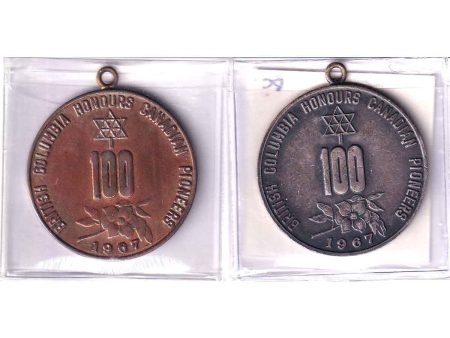 Pair of 1867-1967 Canada Centennial British Columbia Honours Pioneers Medallions Sale