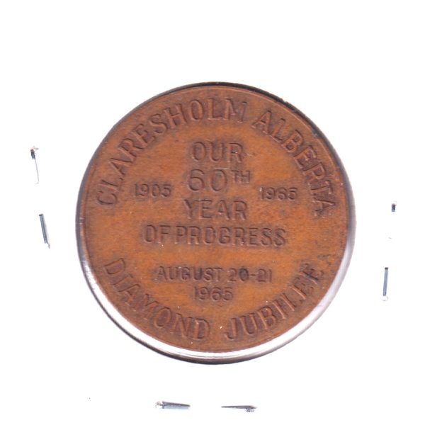 1965 Claresholm, Alberta, Diamond Jubilee 50-cent Trade Token (Light Corrosion) Hot on Sale