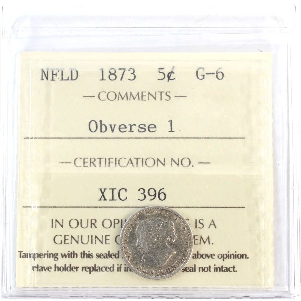 1873 Newfoundland 5-cents ICCS Certified G-6 Obverse 1 Fashion