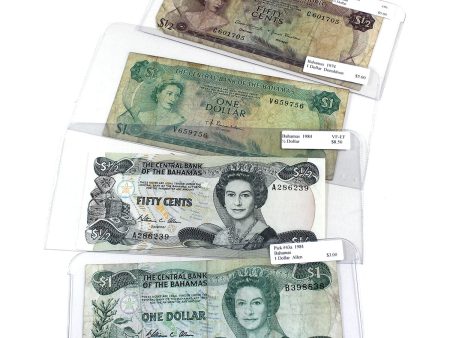 Lot of 4x Bahamas Notes, 1968, 1974 & 1984 1 2 & 1 Dollar, Circ or VF-EF, 4Pcs Online Sale