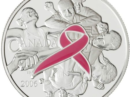 2006 Canada $5 Breast Cancer Pink Ribbon Fine Silver (No Tax) impaired Online Sale