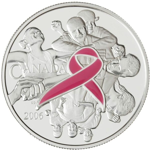 2006 Canada $5 Breast Cancer Pink Ribbon Fine Silver (No Tax) impaired Online Sale