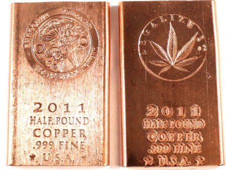 Pair of 1 2 Pound Pure Copper Bars - Legalize It & Shroomin (No Tax). 2pcs For Sale