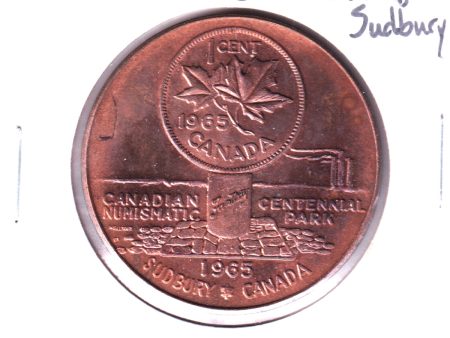 1965 1 Cent in Canadian Numismatic Centennial Park, Sudbury, Medallion (Toned) For Discount