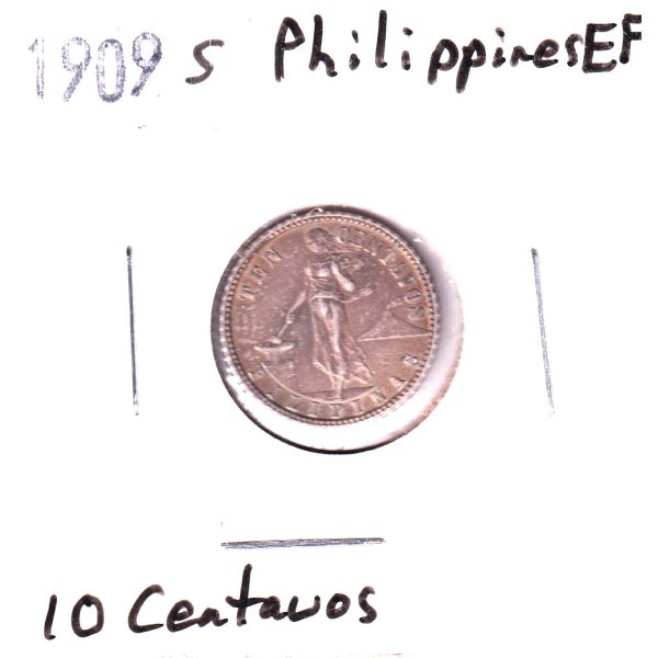 Philippines 1909S 10 Centavos Extra Fine (EF-40) For Discount