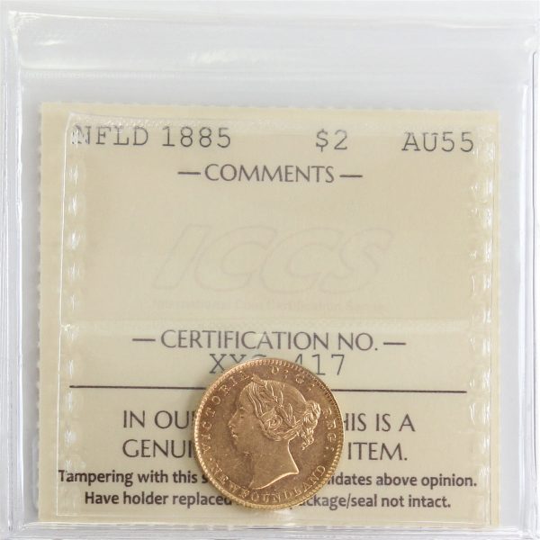 1885 Newfoundland $2 Gold ICCS Certified AU-55 For Cheap