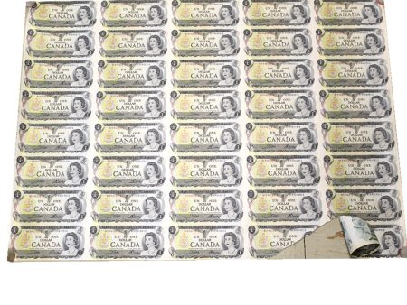 1973 $1 Canada Uncut Sheet of 40 Notes with BFK Prefix (Torn). Sale