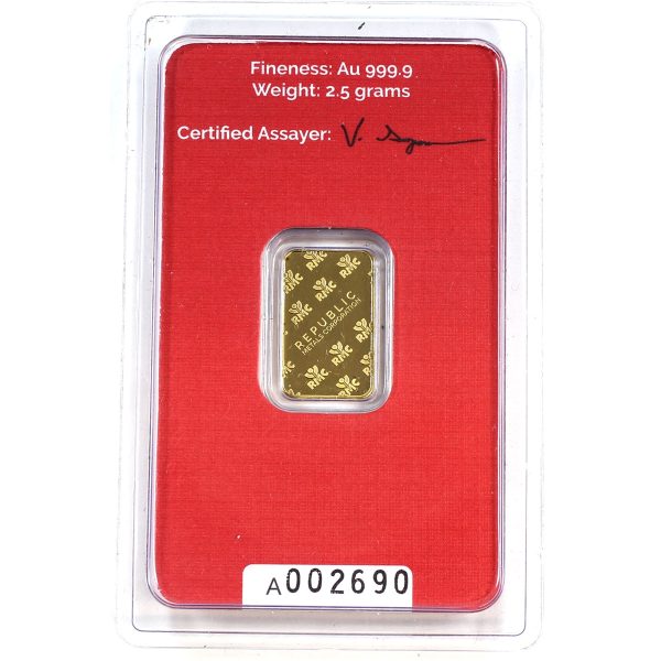 RMC Republic 2.5g .9999 Gold Bar (No Tax) Toned on Sale