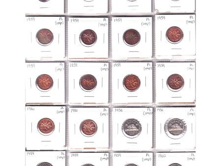 Lot of 20x 1956-1960 Canada 1- & 5-cents Proof Like, 20Pcs in Binder Page (Impaired) For Discount