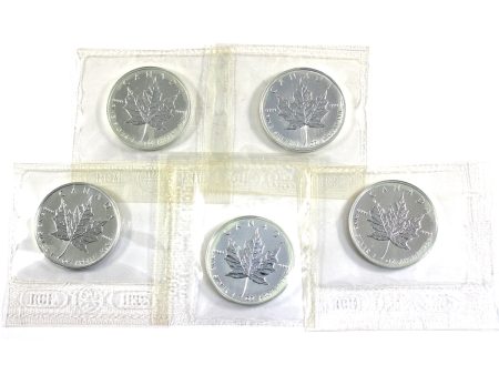 Lot of 5x 2004 Canada $5 1oz Silver Maple Leaf, Sealed, 5Pcs (No Tax) Lightly Toned Online Hot Sale