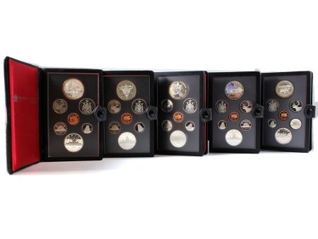 Lot of 1981-1985 Canada Proof Double Dollar Sets, 5Pcs (Some coins lightly toned) Online now