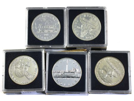 Lot of 5x 1981-1985 Canada BU Silver Dollars, 5Pcs (Lightly Toned) on Sale