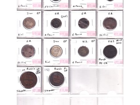 14x 1854-1933 & Undated World Coins & PEI Token, Ungraded to EF, 14Pcs (Some Impaired) Supply