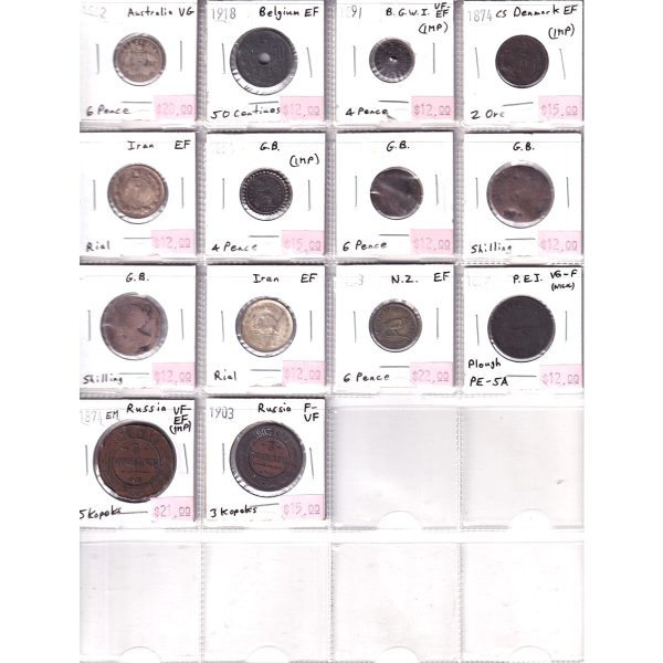 14x 1854-1933 & Undated World Coins & PEI Token, Ungraded to EF, 14Pcs (Some Impaired) Supply