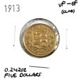 1913 Canada $5 Gold Coin, VF-EF (Cleaned) For Discount