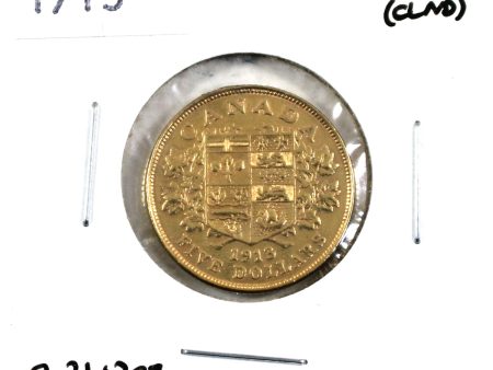 1913 Canada $5 Gold Coin, VF-EF (Cleaned) For Discount