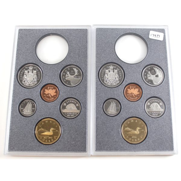 Pair of 1991 & 1992 Canada 6-coin Frosted Proof Sets - from Double Dollar Set on Sale